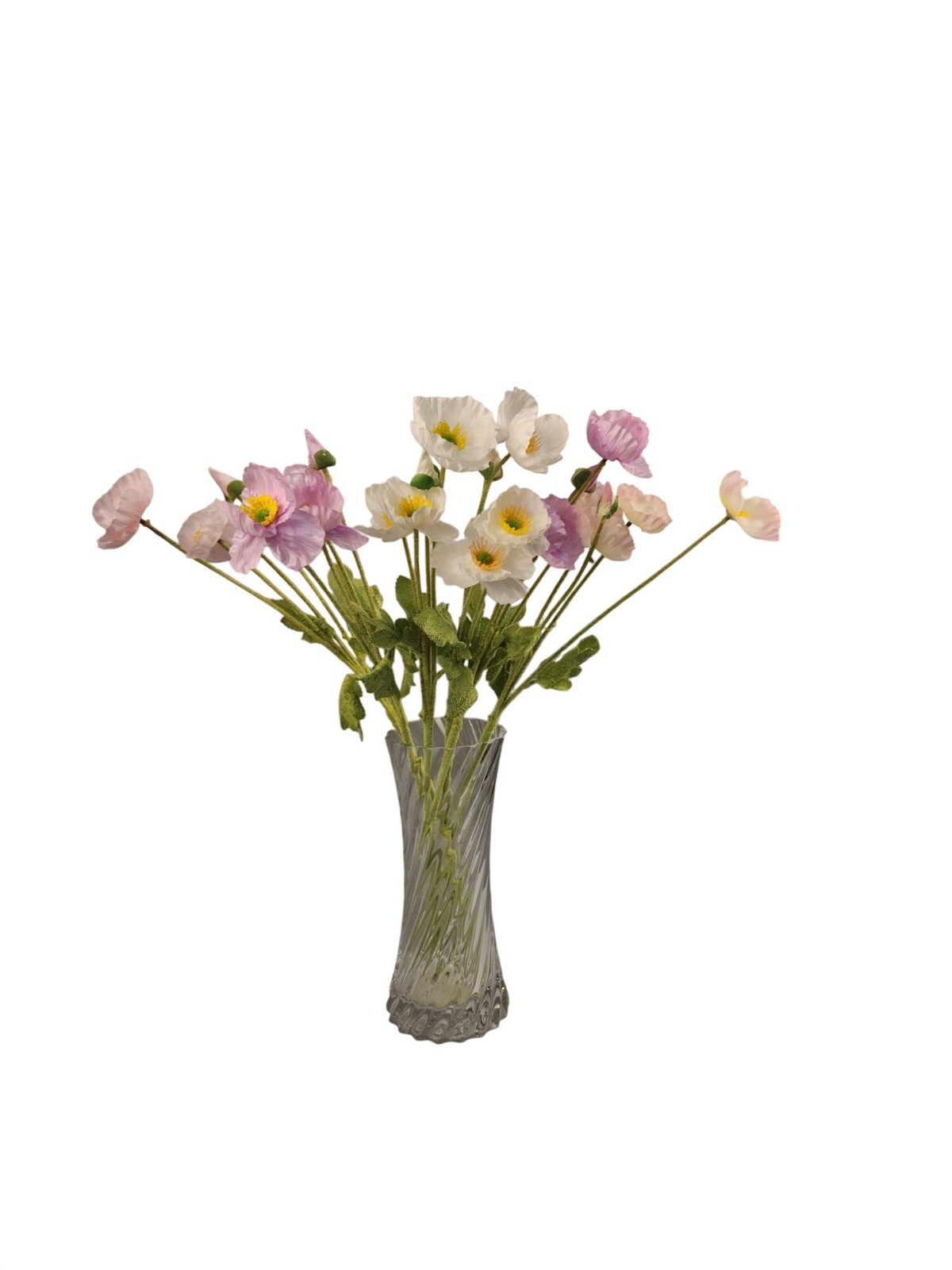 Artificial Silk Poppy Flowers Lavender White Pink Faux Wildflower Bouquet 6 Stem