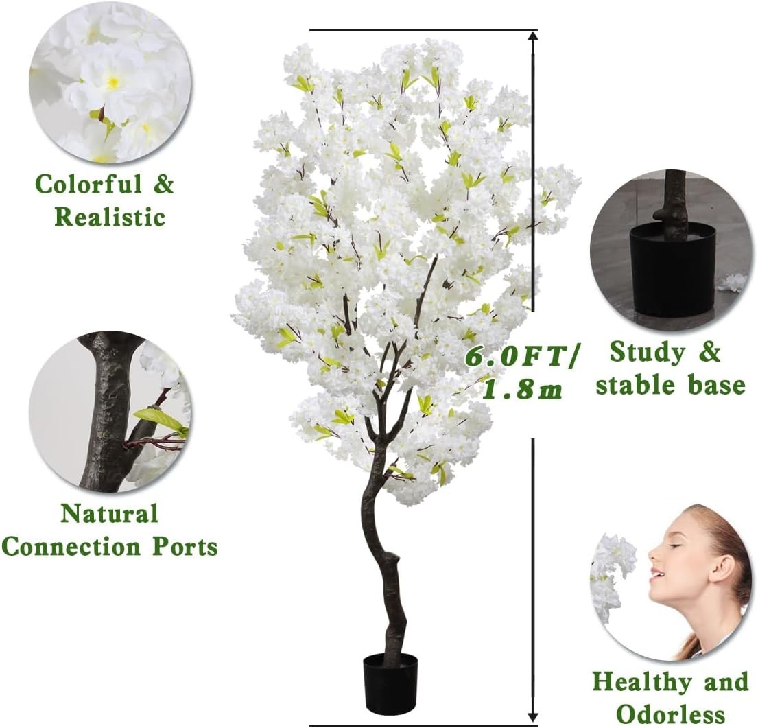Artificial White Cherry Blossom Tree Fake Tree Cherry Blossom Decor Fake Flowers