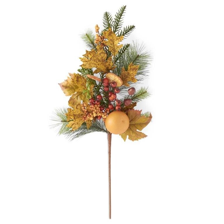 28 INCH PINE OAK & MAPLE LEAVES SPRAY W/ORANGE ACORNS & ROSEHIPS NEW