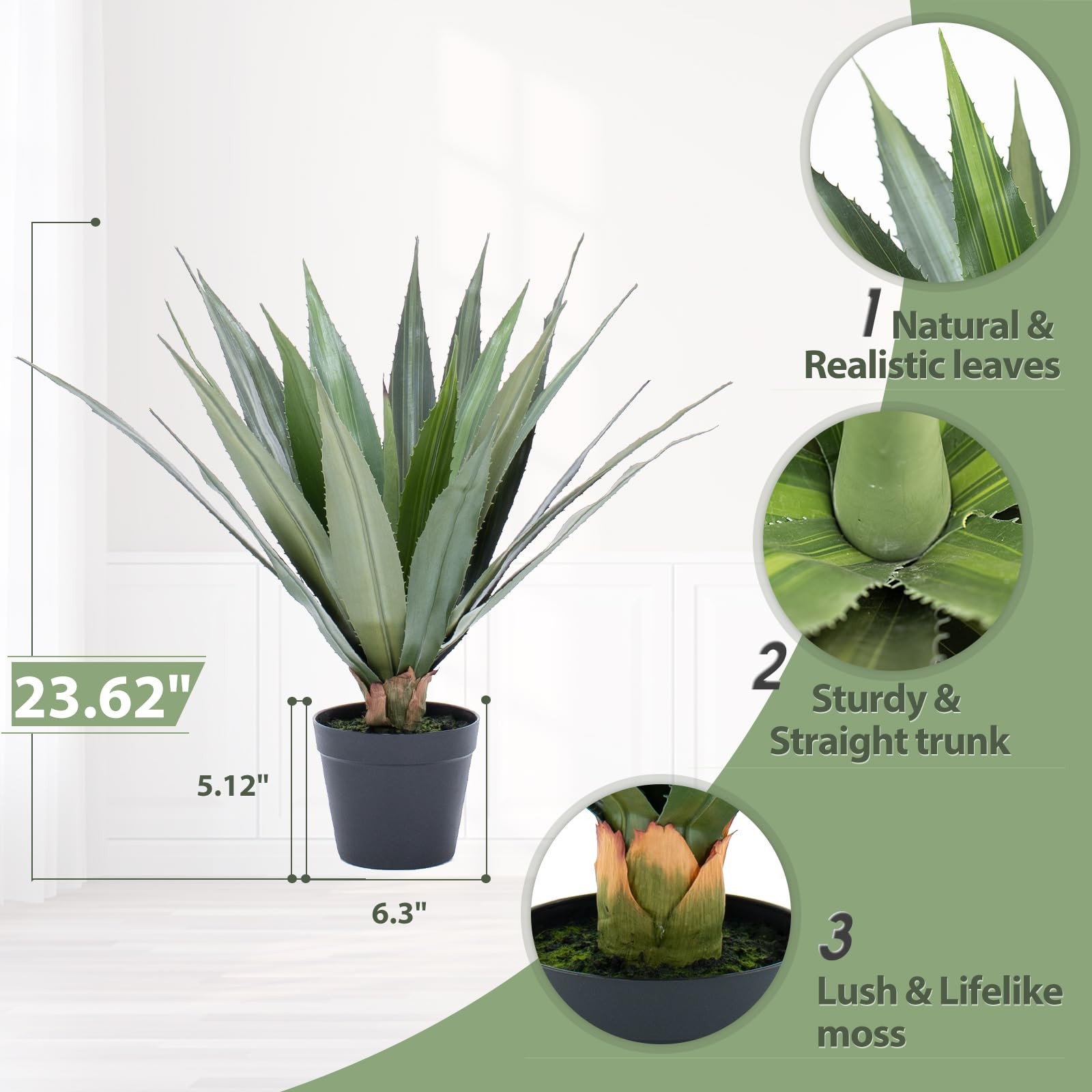 2FT Artificial Spiked Agave Plants Tall,24″Fake Silk UV Resistant Plants with…