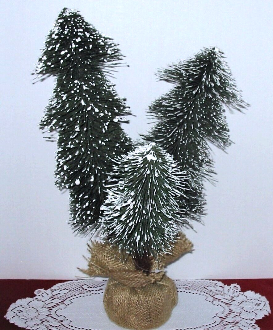 Large 16″ Green Sisal Christmas Trees Figurine – Snowy tips ~ Weighted Bottom