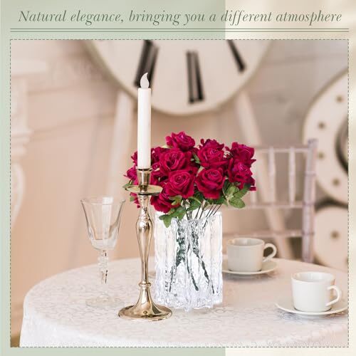 12 Bunches Artificial Roses 7 Heads Silk Flower Roses with Stems Fake Rose Red