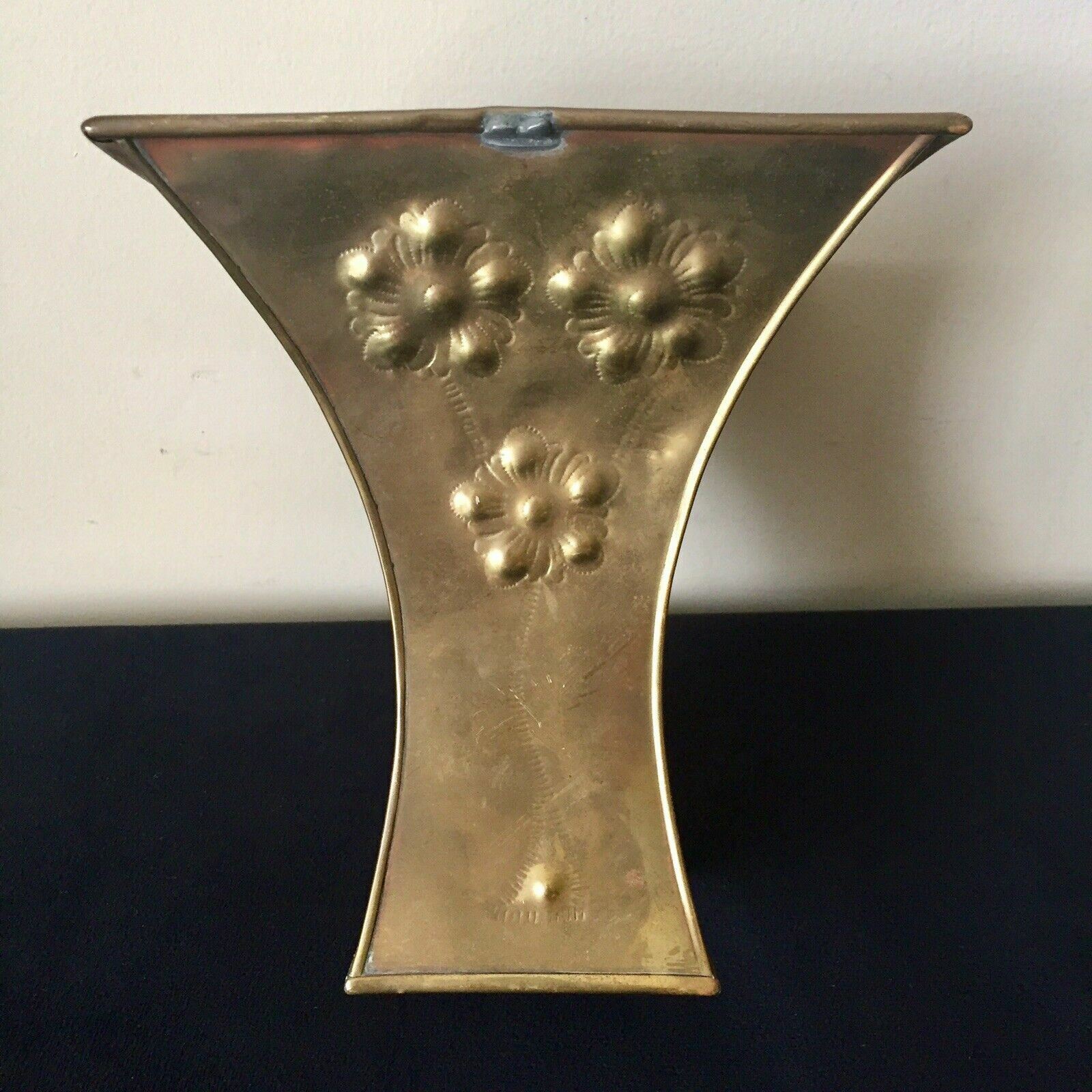 Vintage Planter Container Embossed Flowers on Brass 7″High 6″Square Opening