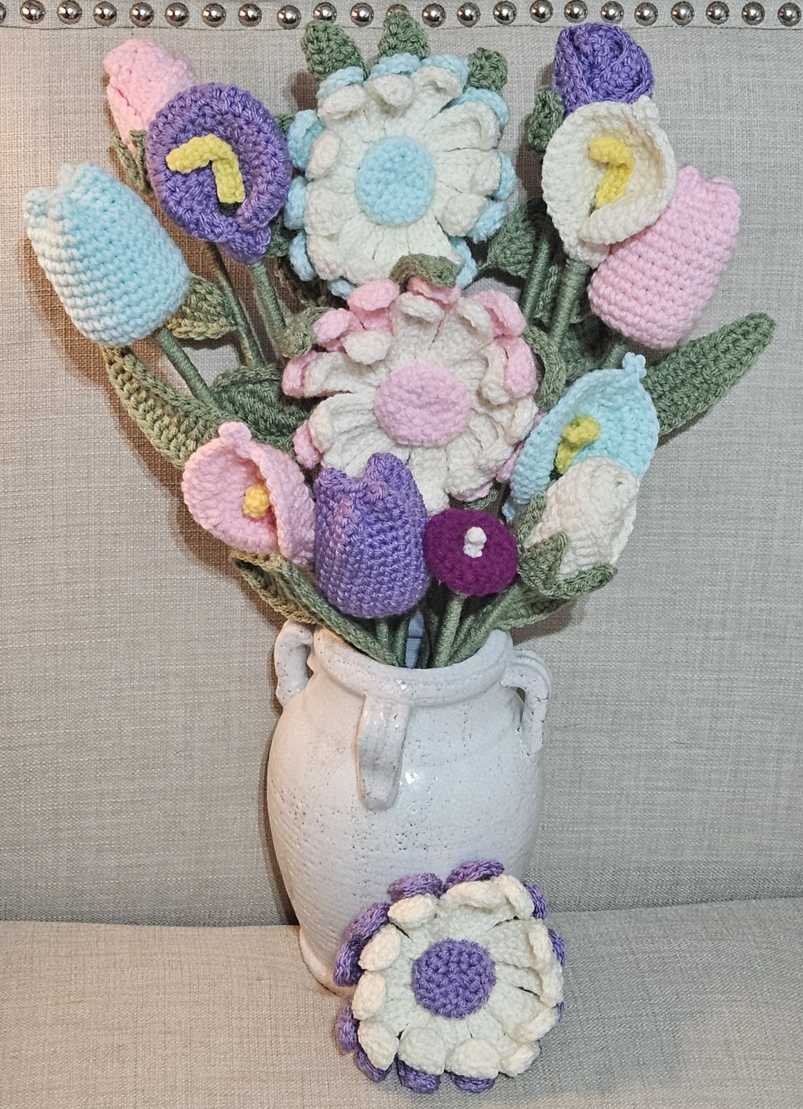 Handmade Crocheted Forever Flower Bouquet Roses Tulips Calla Lily Daisy
