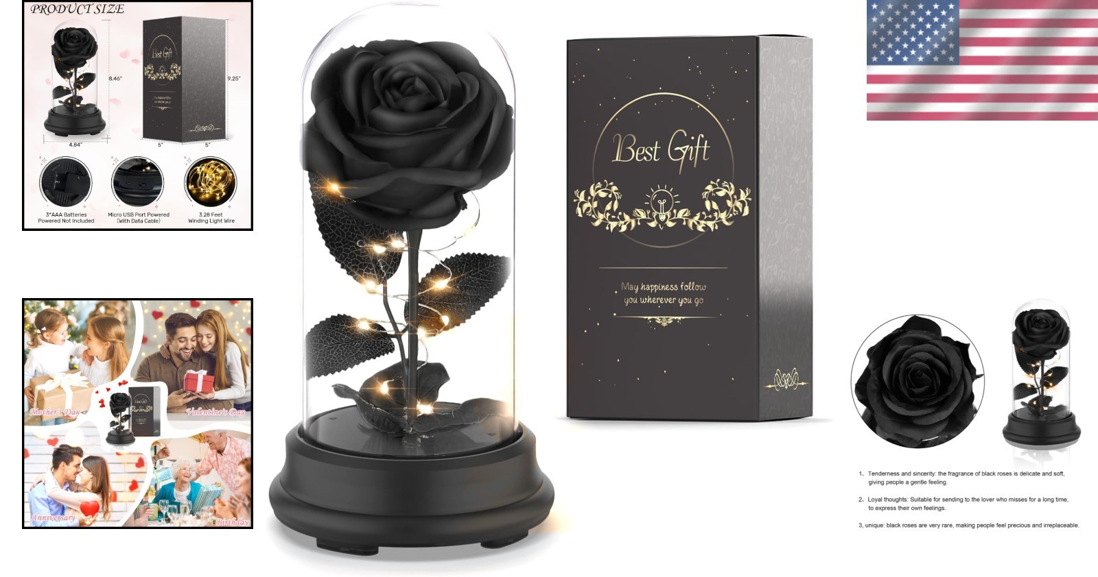 Forever Preserved Black Rose Birthday Gifts for Women,Eternal Flower Gifts for M