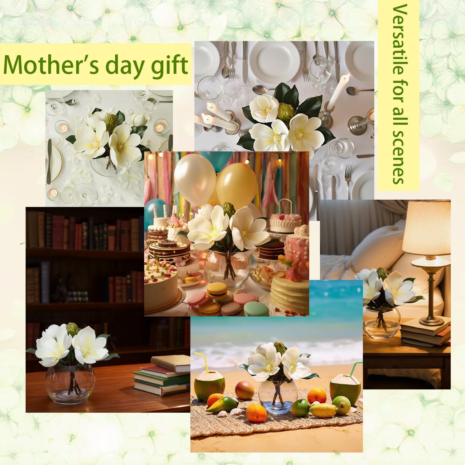 White Magnolia Artificial Flowers with Vase Fake Magnolia Flowers Indoor Real…