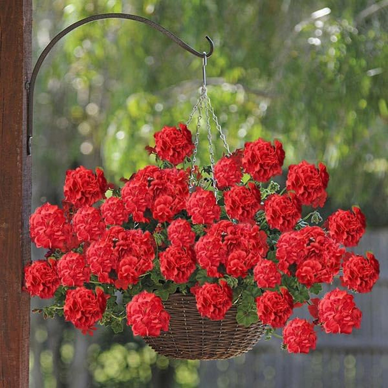 4PCS Artificial Red Geranium Silk Flowers Outdoor Plant Bush Faux Flowers