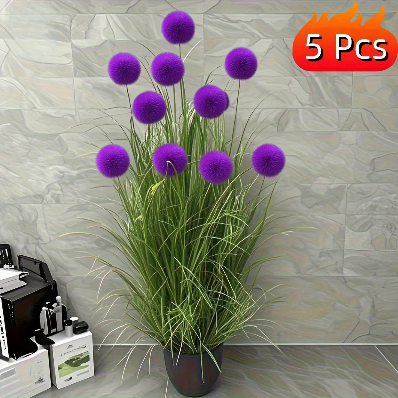 5pc Purple Bulbous Grass Artificial Plants Faux Foliage Home Garden Party Decor