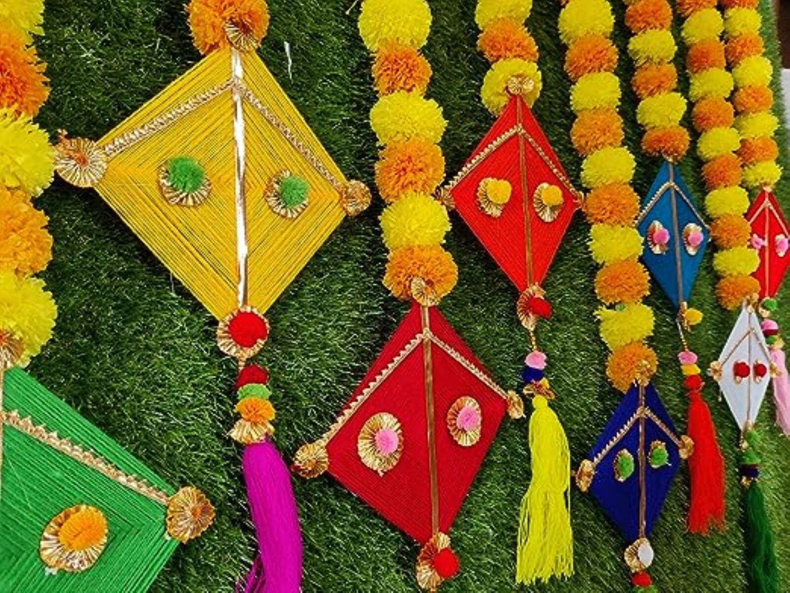 Handmade Artificial Marigold Fluffy Flowers Hanging for Home & Office Decoration