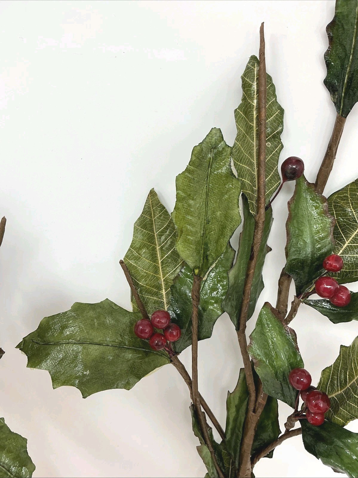 Holly w Wired Red Berries Spray Floral Pick 30” Long 2 Picks Vase Filler NOS