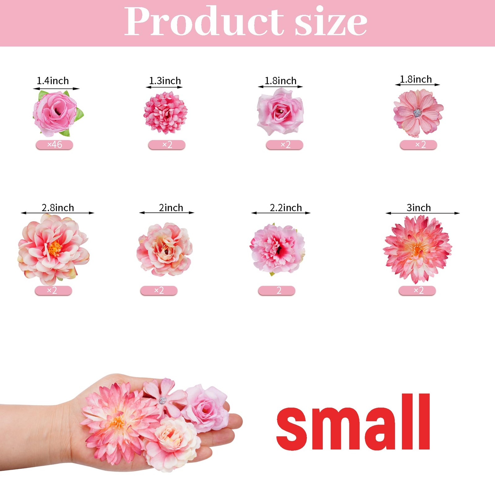 Pink Mini Artificial Faux Silk Fabric Rose Flower Heads Bulk 60 PCS