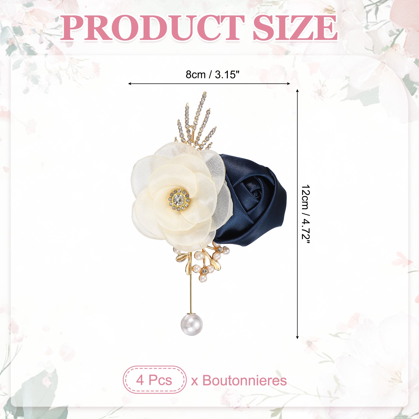 Rose Boutonnieres for Men, 4Pcs Mens Boutonnieres Lapel Flower, Navy