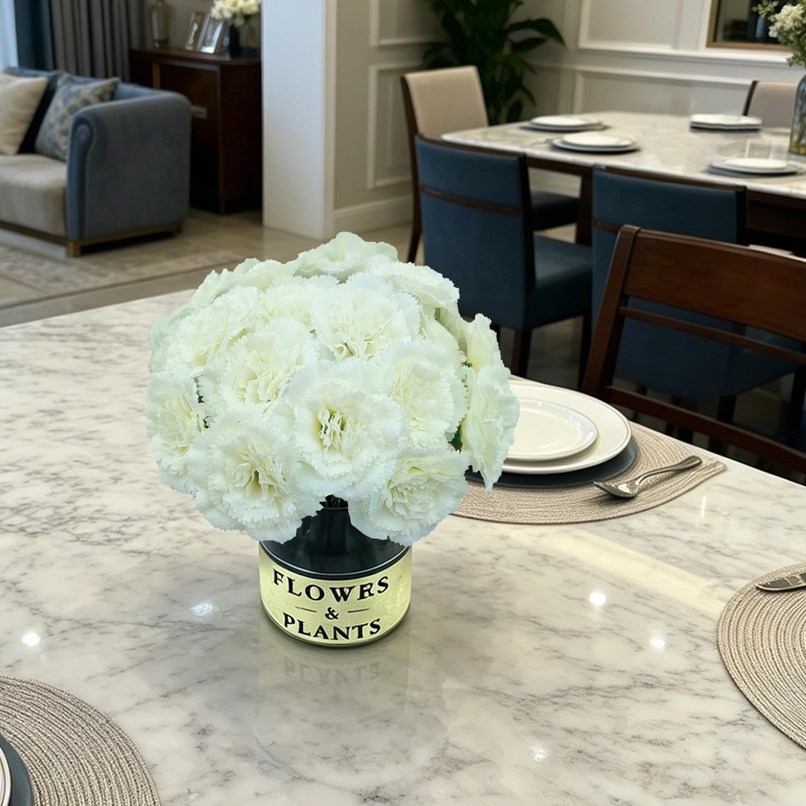 24 Pcs White Carnations Artificial Flowers with Stems, 11.4 Inches Faux Silk …