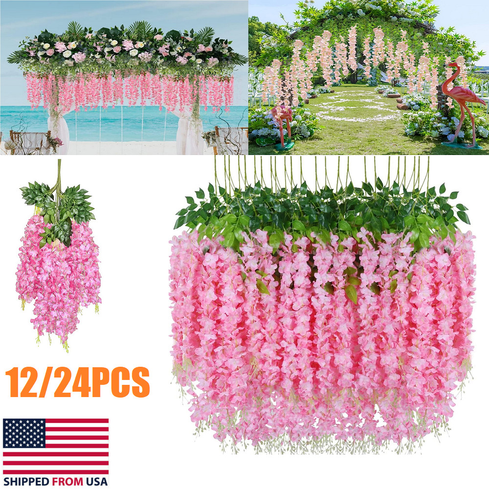 12/24x Artificial Wisteria Flowers 3.6Ft Fake Silk Wisteria Vine Rattan Hanging