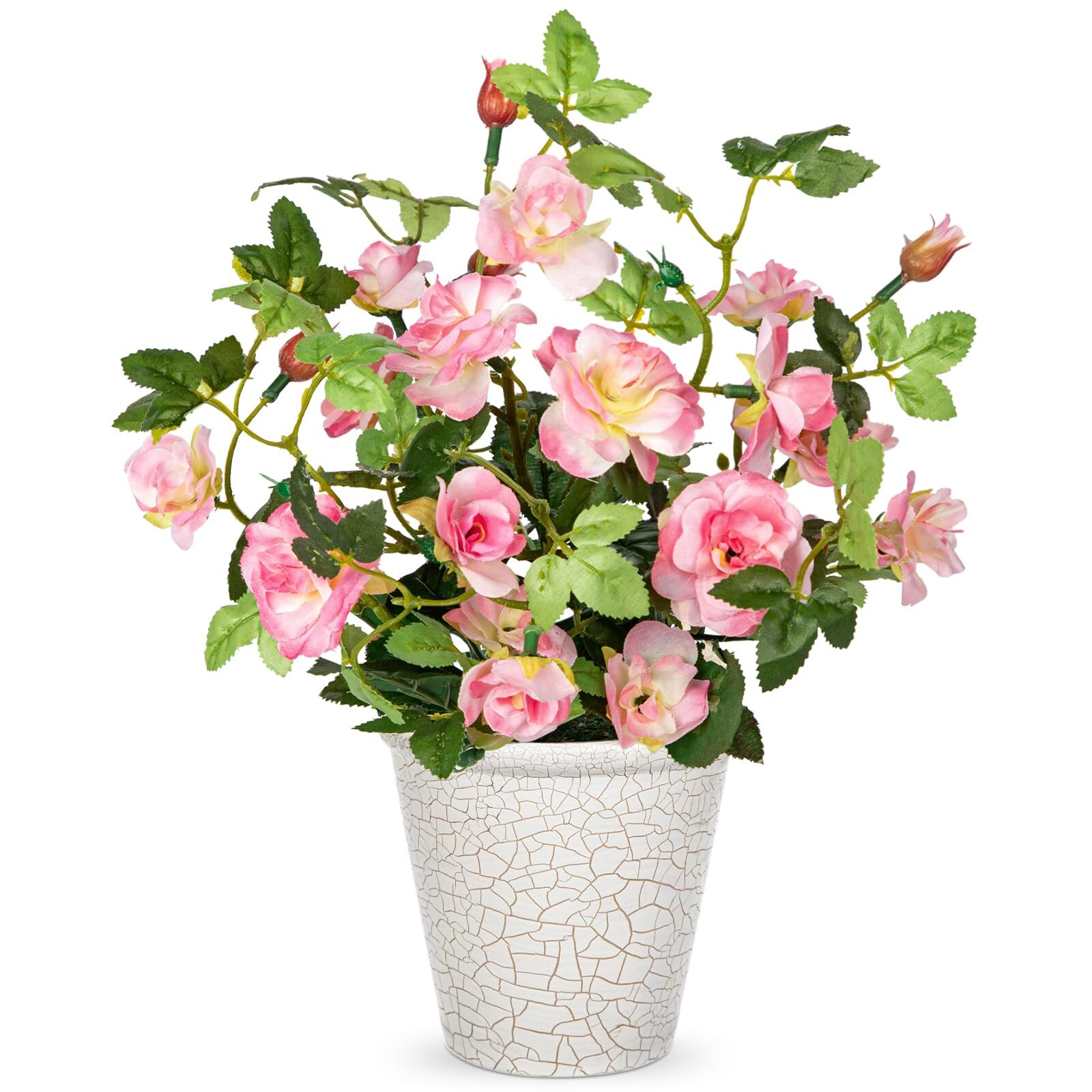 Artificial Plants & Flowers in Vase Pink Roses Small Faux Flower Plant Arrang…