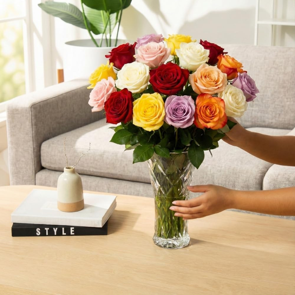 Fresh Flowers Bouquet – 24 Handpicked Roses for Mothers Day, Birthday, Anniversa