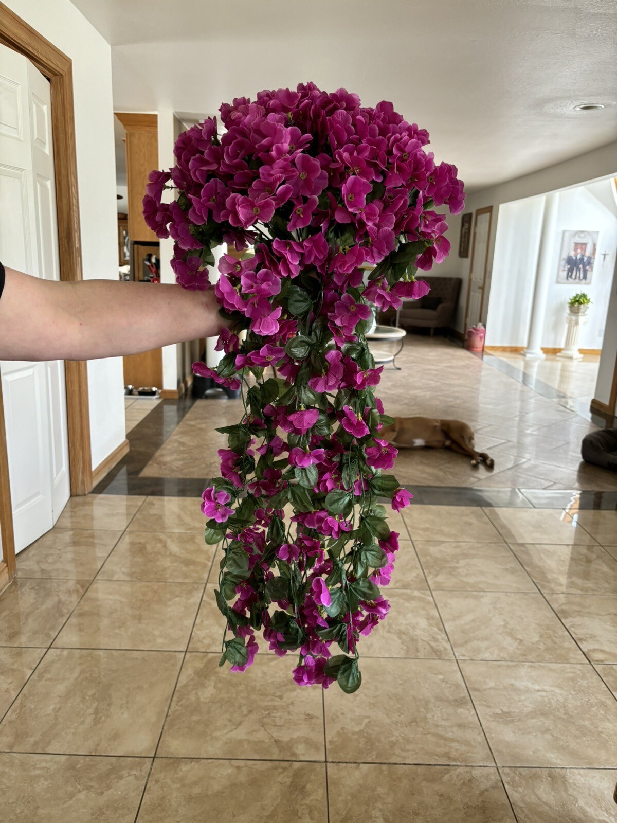 2 Artificial Fake Hanging Plant UV Protection Violet Flower Vine In Out Home