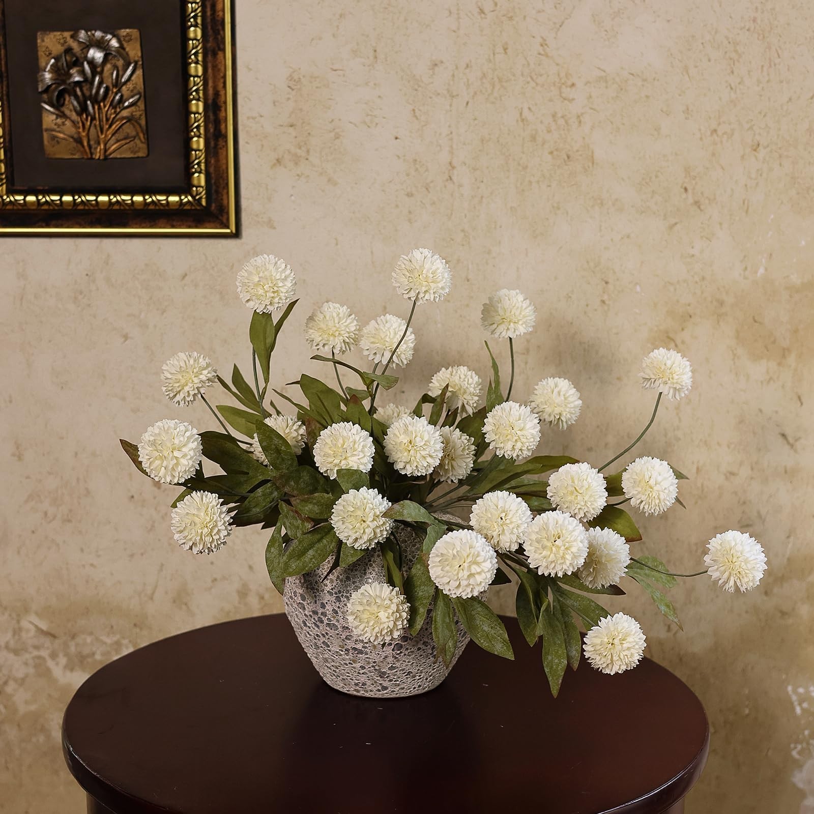 6 Pcs Faux Silk Pompon Mum Artificial Flowers for Vase -27″, Bulk Fake Chrysa…