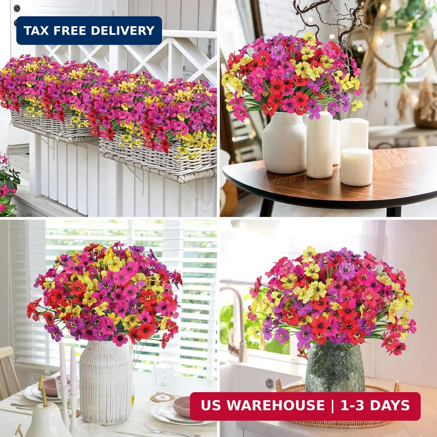 Ouddy Decor 12 Bundles Artificial Flowers for Outdoors Fake Silk Flowers UV Resi