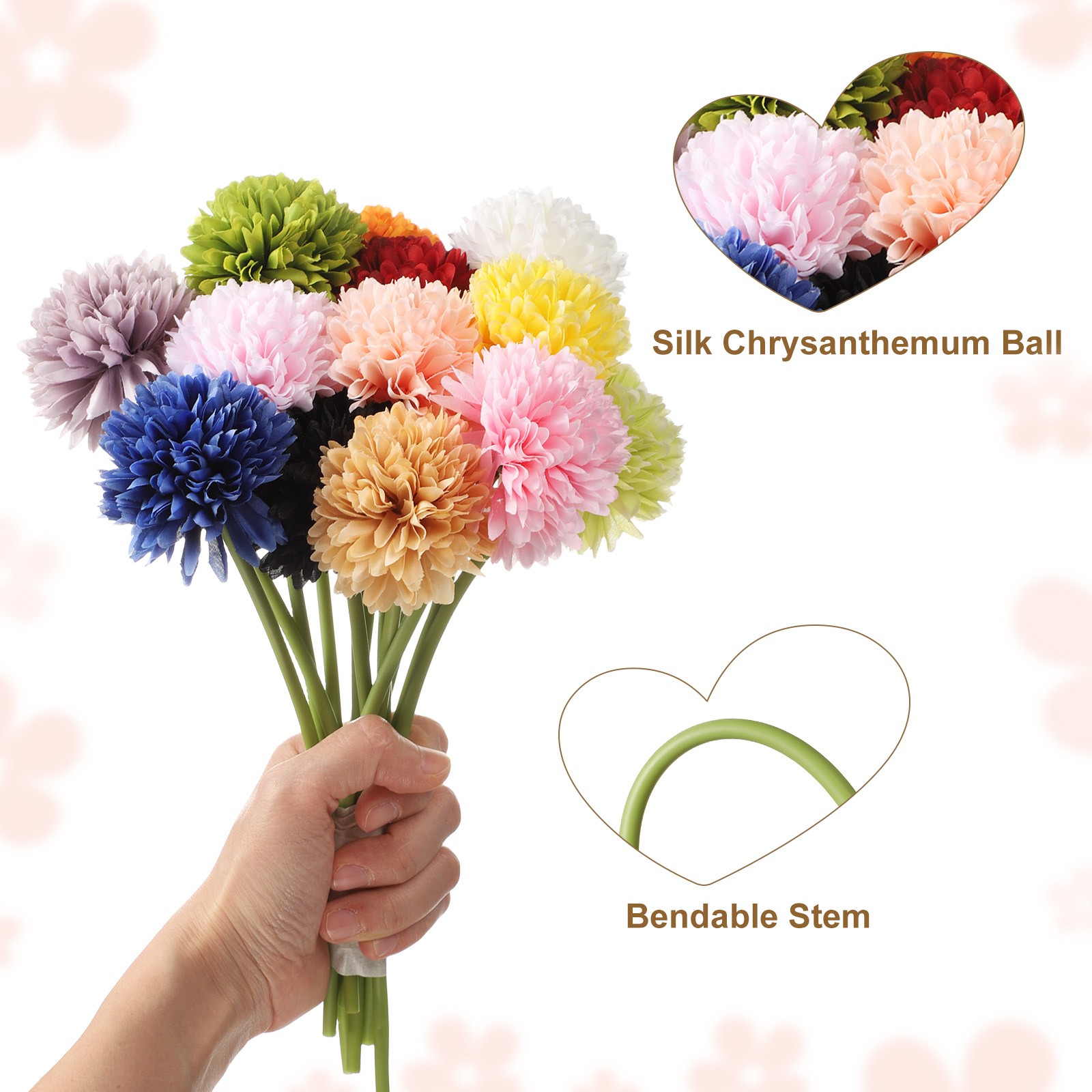10pcs Artificial Chrysanthemum Ball Flowers Faux Mum Flower Bouquet, Grey Purple