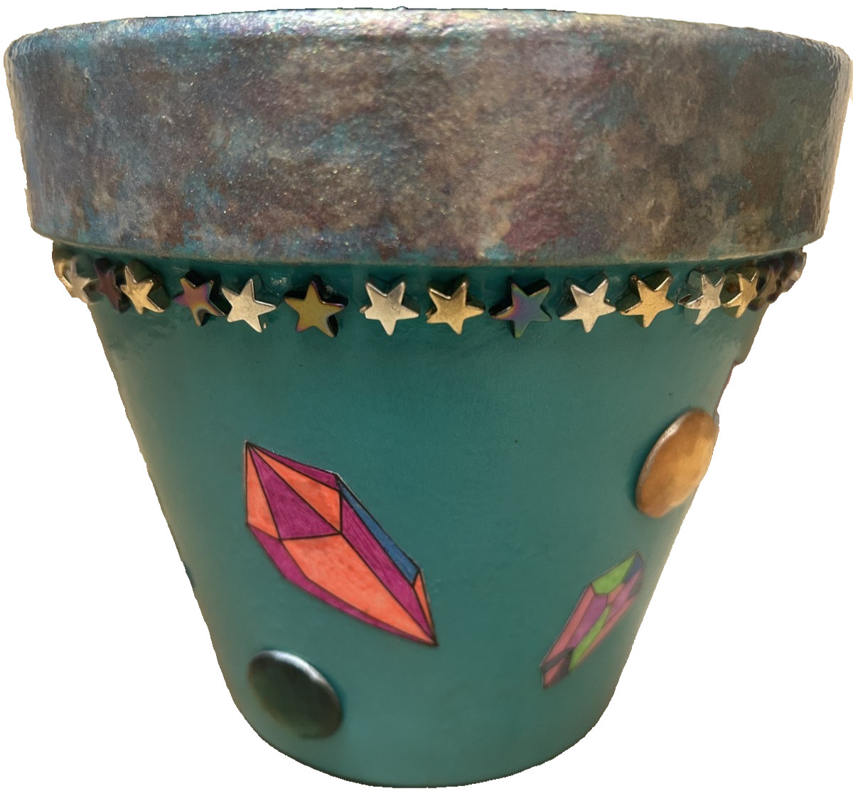 Flower pot “God is Good” blue/silver/ 1 of a kind handmade beautiful Flower pot