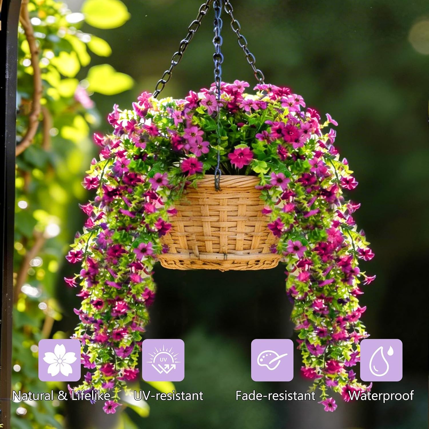 2 PCS Artificial Hanging Flowers for Outdoors, Fake Flower Plants UV