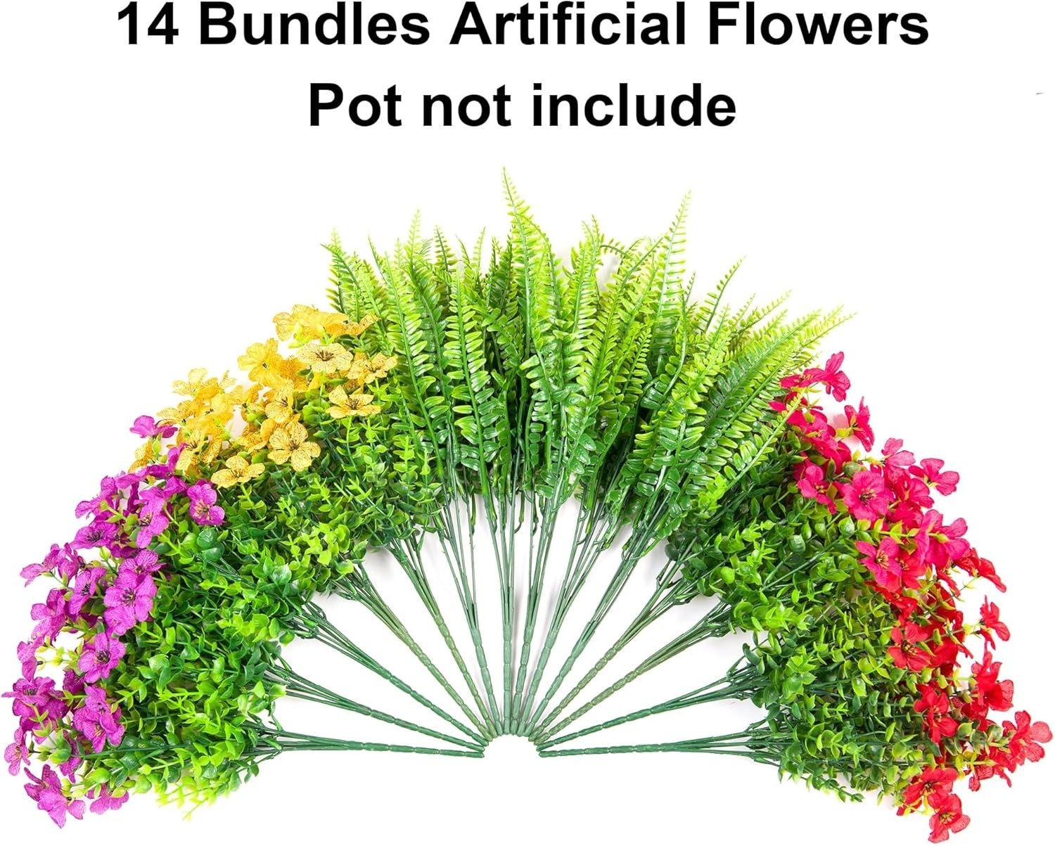 Realistic Mixed Flower & Fern Outdoor Plants – 14 Bundles for Porch & Garden