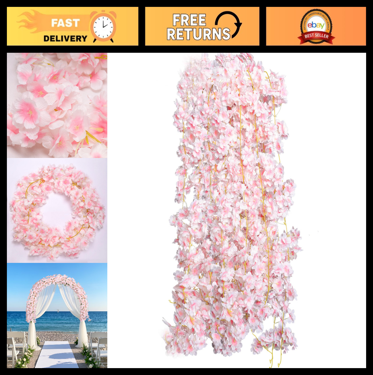 4pcs 23.6ft Pink Artificial Cherry Blossom Garland – Silk Vines for Wedding, Par
