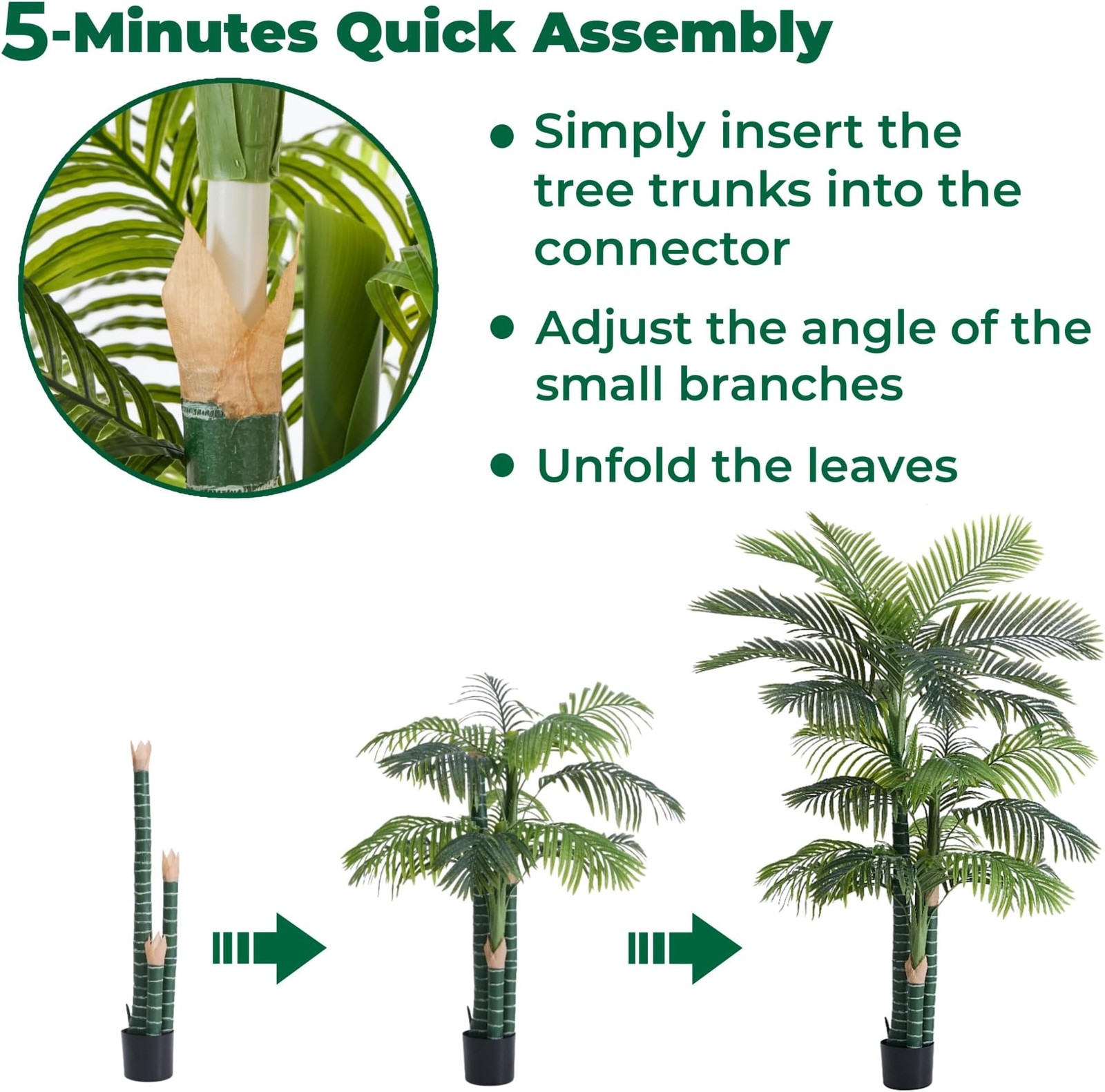 6FT Tall Triple Golden Cane Palm Tree (1 Pack), Large Faux Plants, UV Resista…