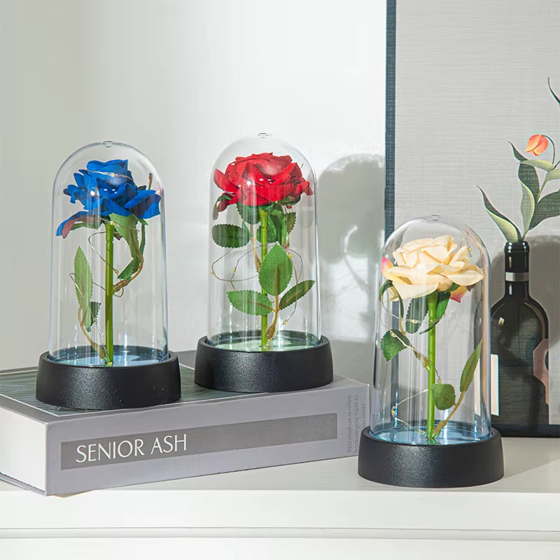 Eternal Rose Flowers Artificial Foil Flower in Glass Glow Immortal Flower LED Ro
