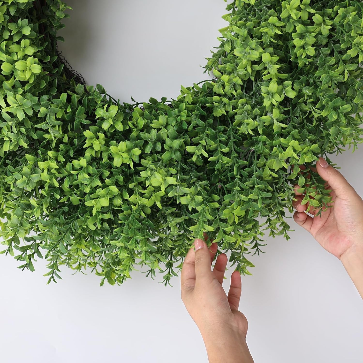 26″ Artificial Boxwood Wreath for Front Door – Faux Small Leaf Boxwood Plant, Sp