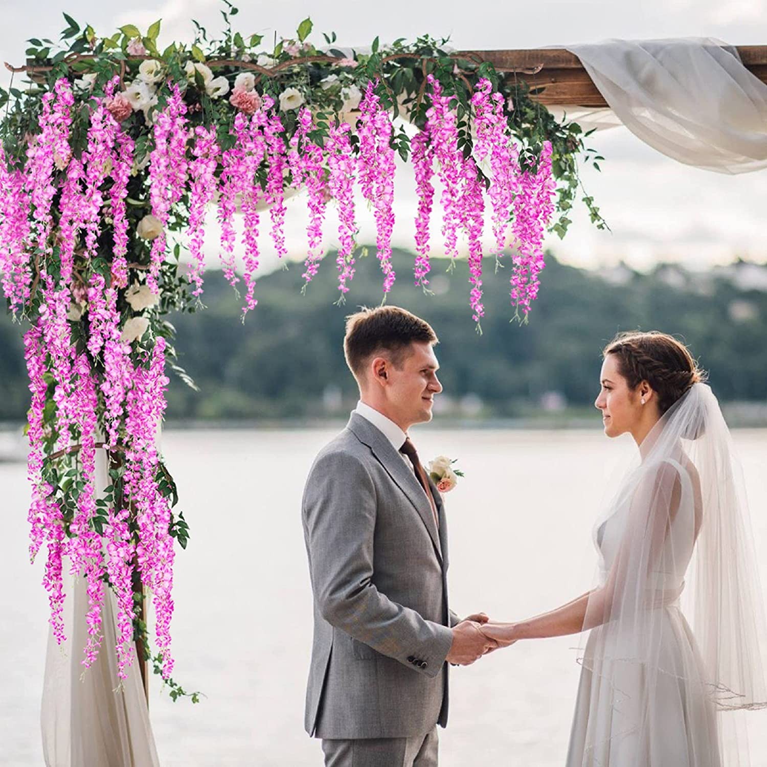 12/24PCS Artificial Wisteria Hanging Flower Vines Garland Strings Wedding Decor