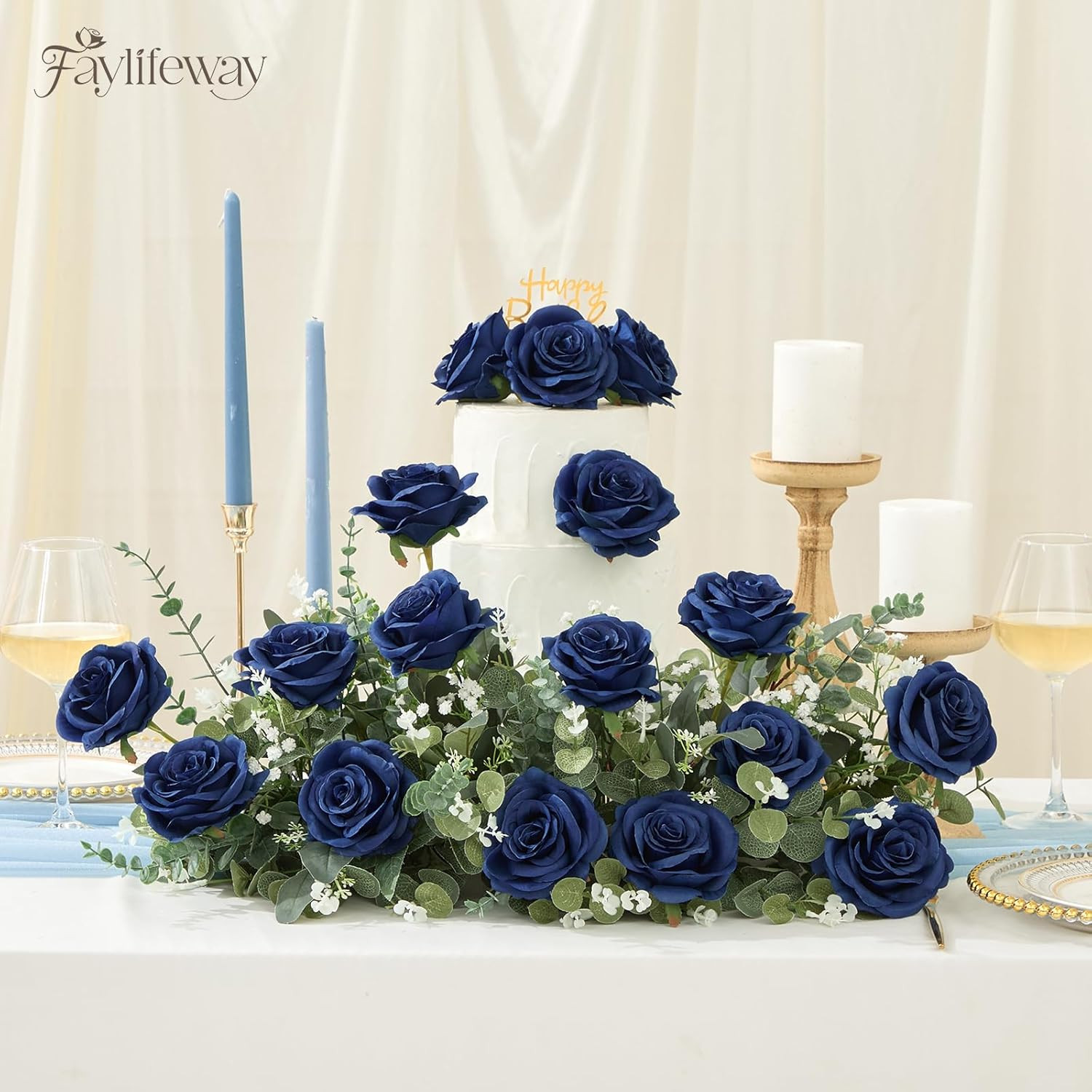 20PCS Artificial Dusty Blue Roses, 3.9” Silk Flower Head Fake Blue Rose with Lo