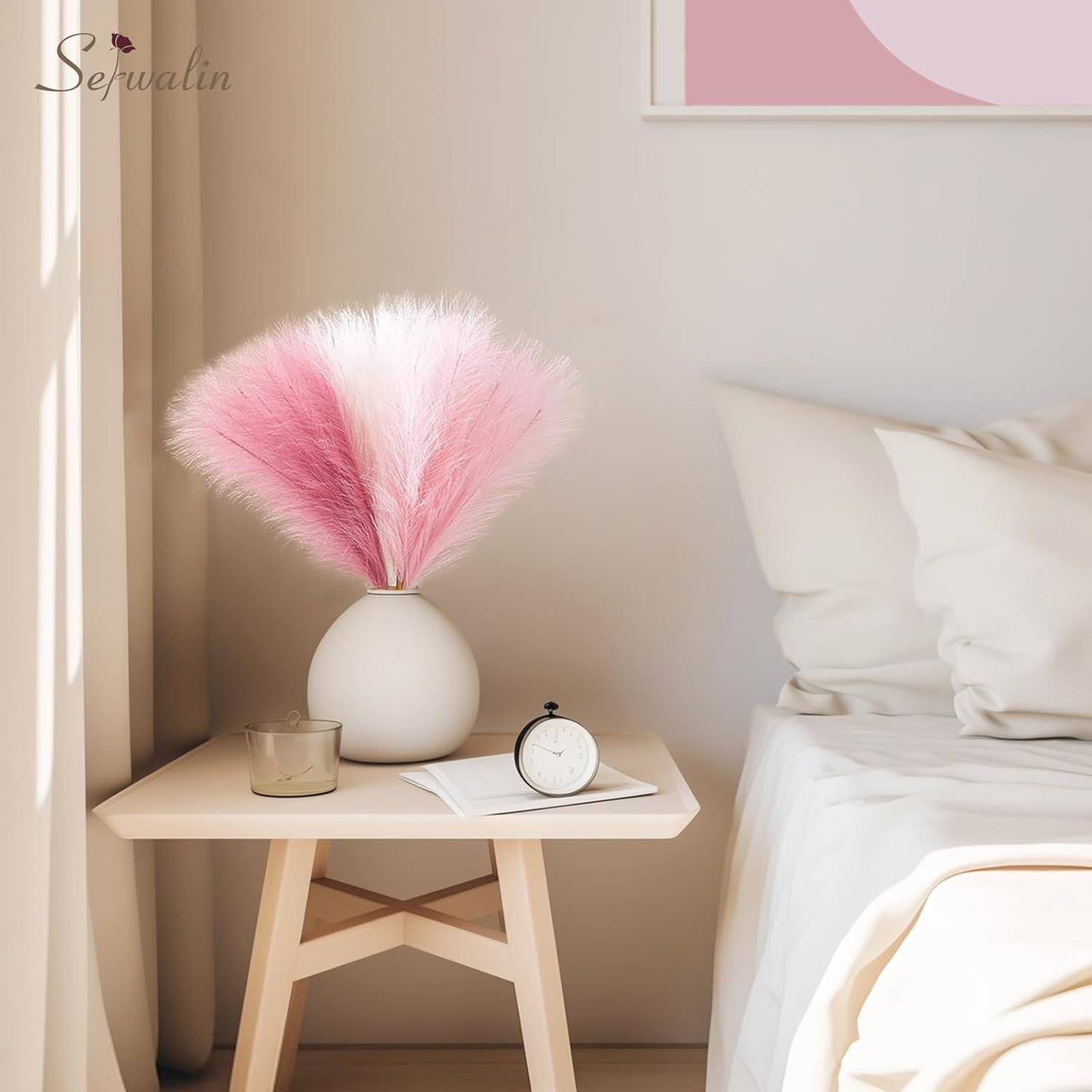 Pampas Grass Pink Decor 17.7 Inch 6Pcs, Faux Pampas Grass Home Decor, Artificial
