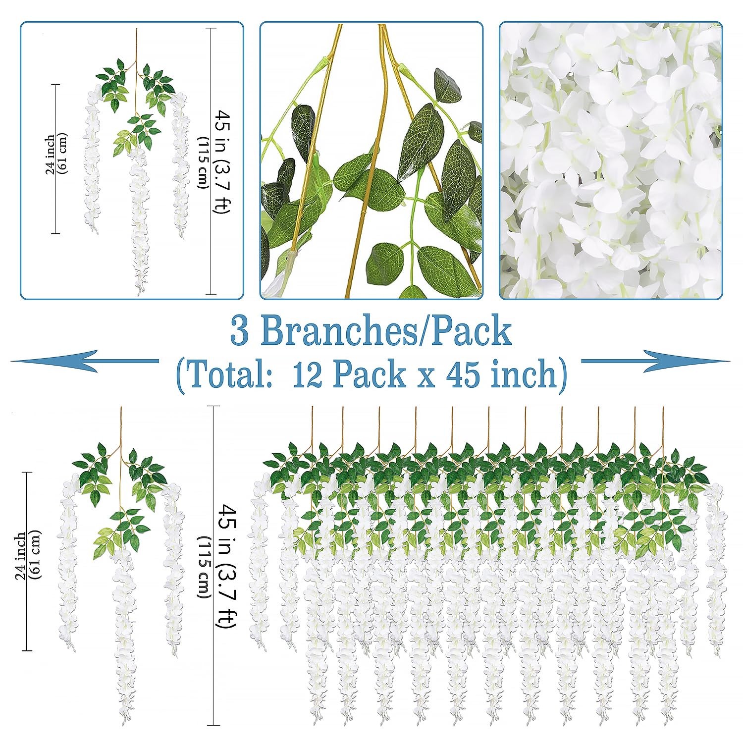 (36 Branches 12 Pack /45 inch /3.7ft Wisteria Hanging Artificial Flowers Fake…