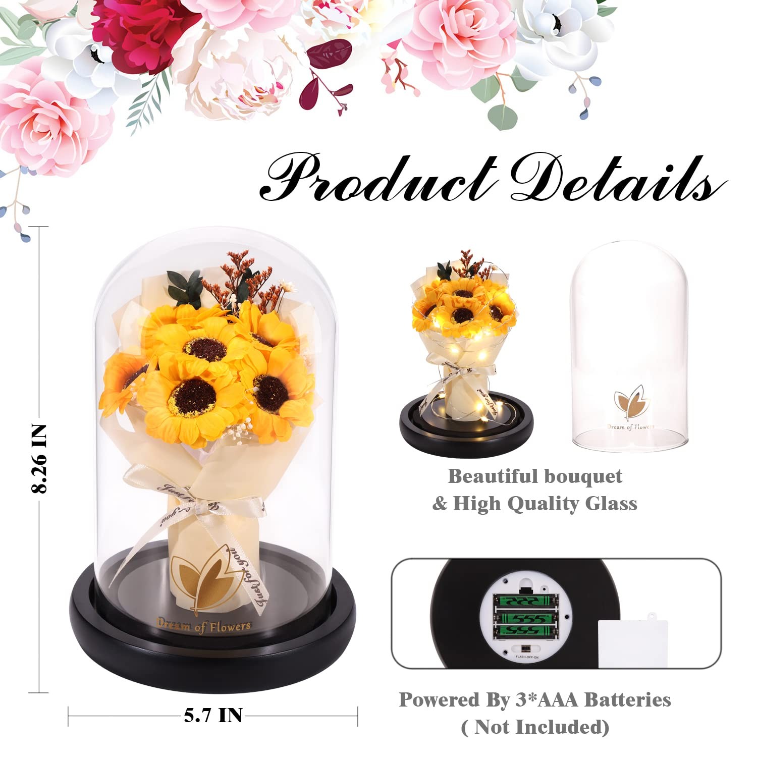 Valentines Day Gifts, Sunflower Gift for Mom-Preserved Artificial Rose Flower…