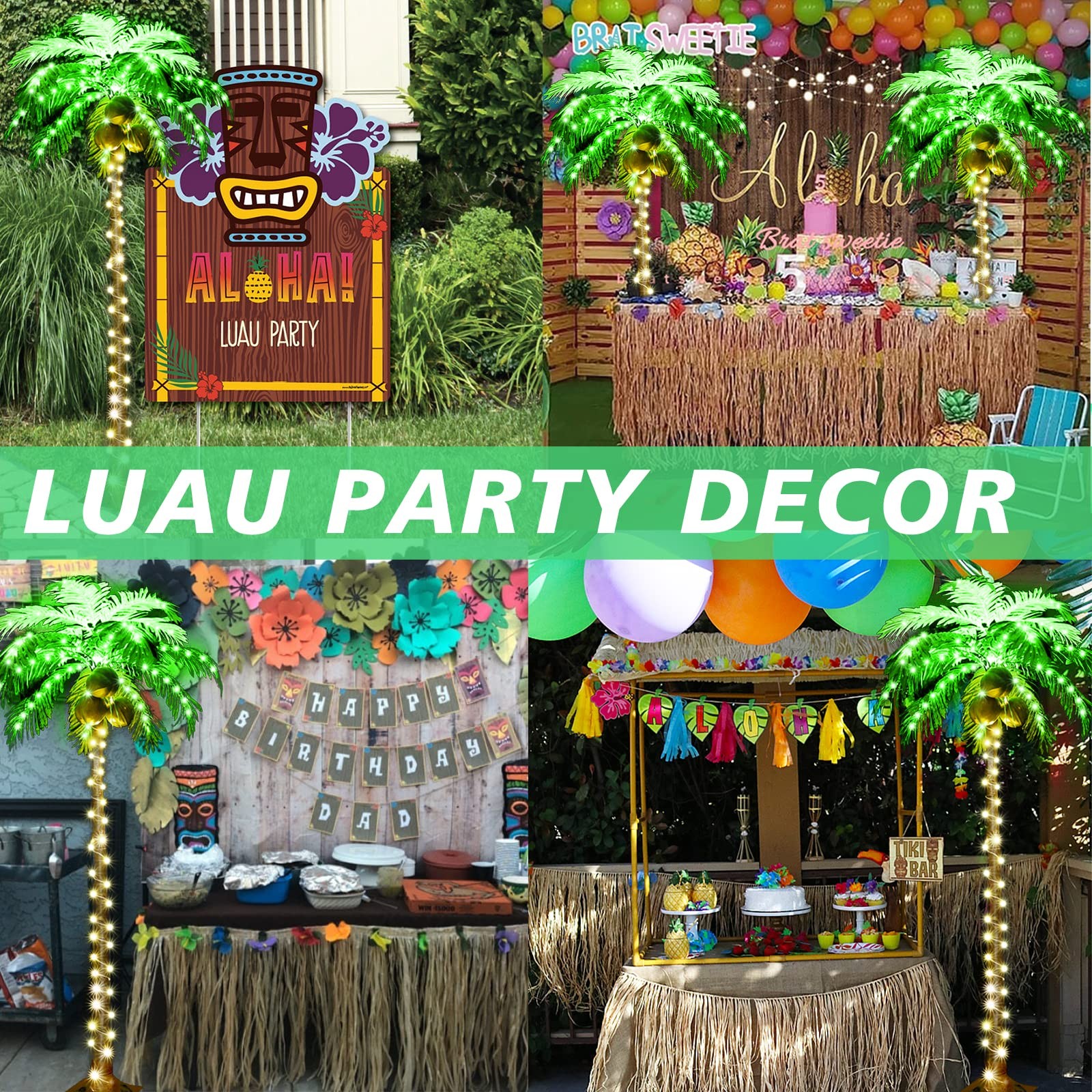 HEYCOLOR 5FT LED Lighted Palm Tree with Coconuts Outdoor Artificial Palm Tree Pr