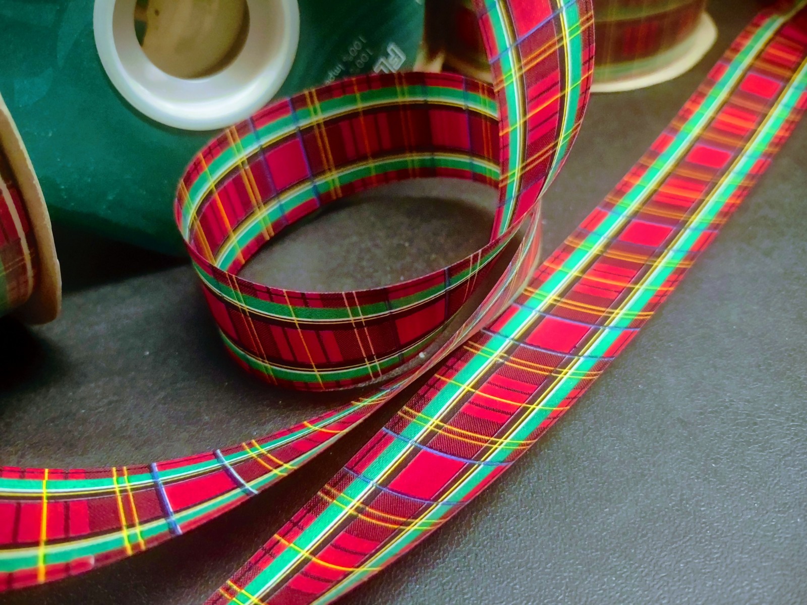 50 Yards Flora-Satin Waterproof Ribbon #9 Tartan Plaid Red Scottish Check 1.25″