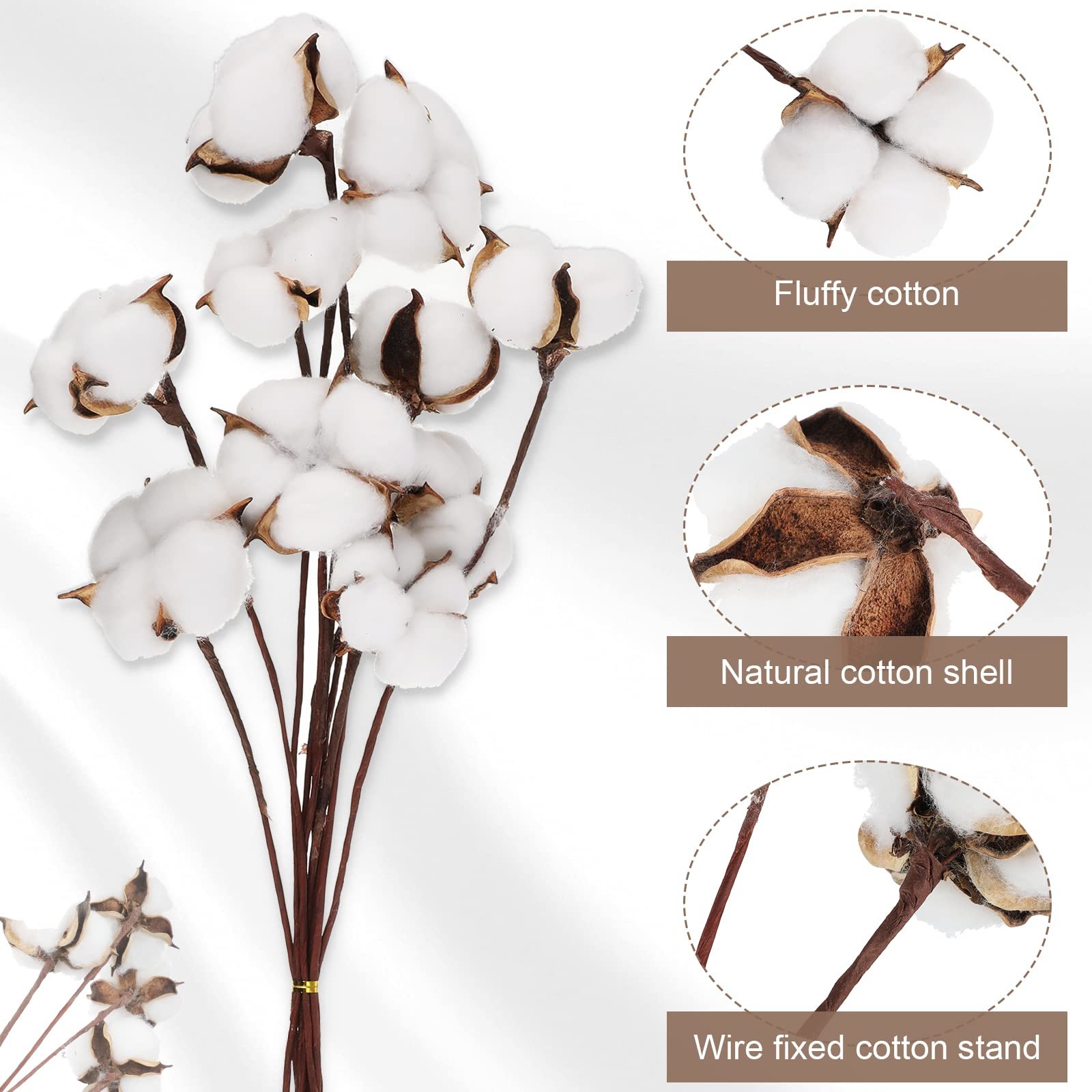 60 Pcs 60 Balls Artificial Cotton Flowers Antique Cotton Stems Farmhouse Deco…