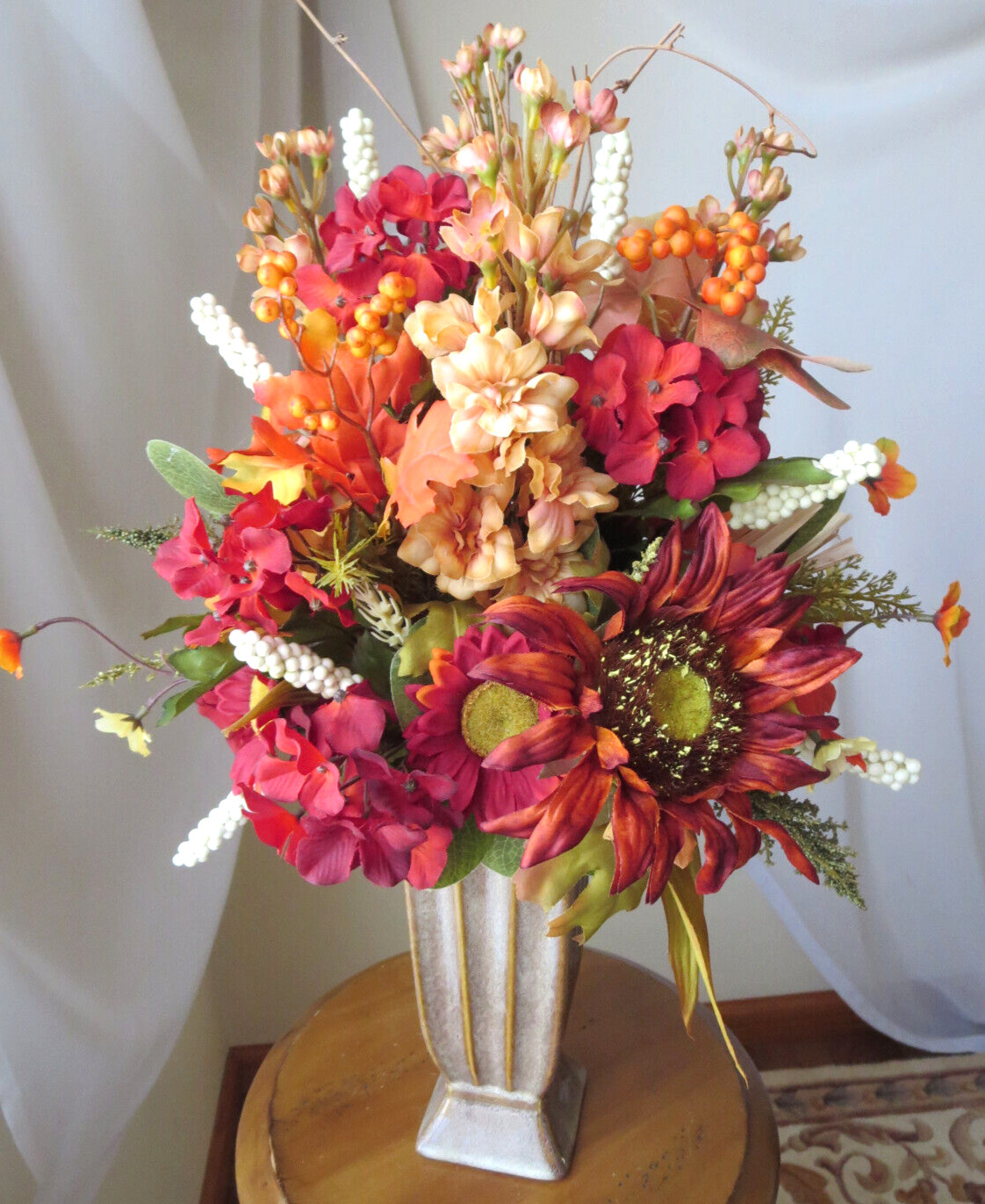 FLORAL FALL ARRANGEMENT IN VASE ARTIFICIAL SILK/PLASTIC FLOWERS 21″x13″ NEW