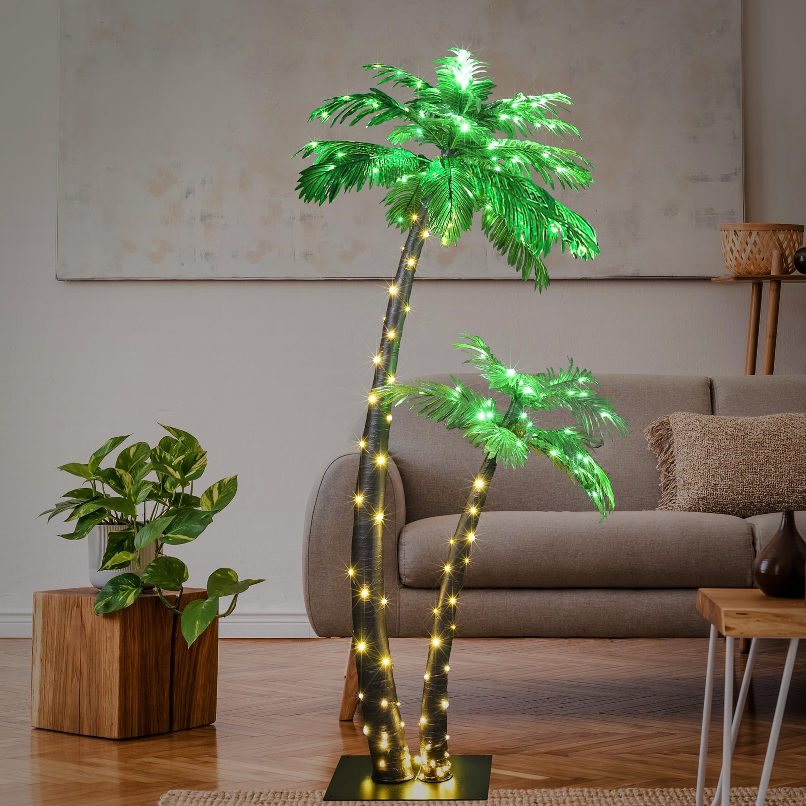 Solar Lighted Palm Tree 6FT 4FT Artificial Palm Tree Decor for Outdoor 184 LE…