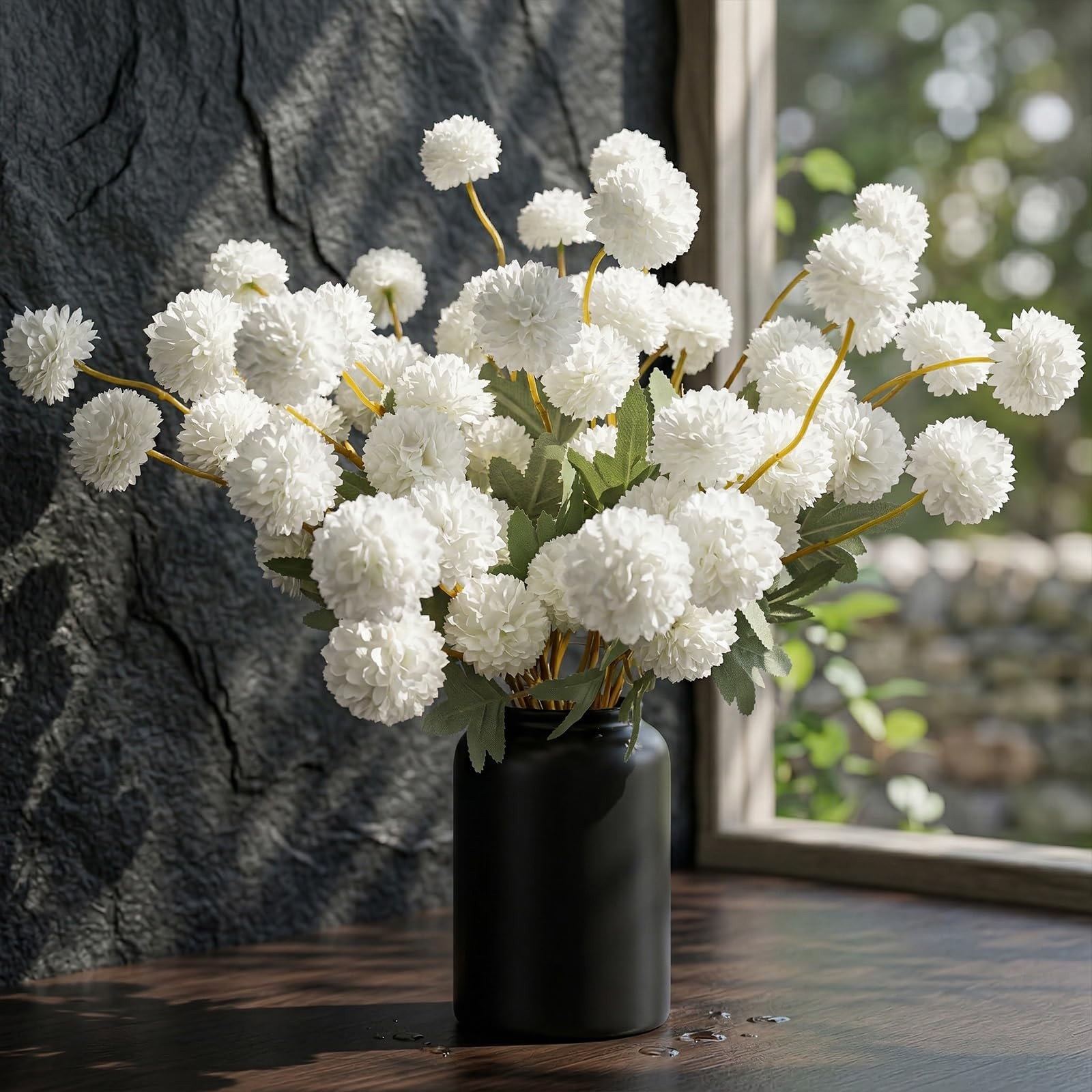 12 PCS Artificial White Chrysanthemum Kiku Pom Mums Faux Floral Centerpiece