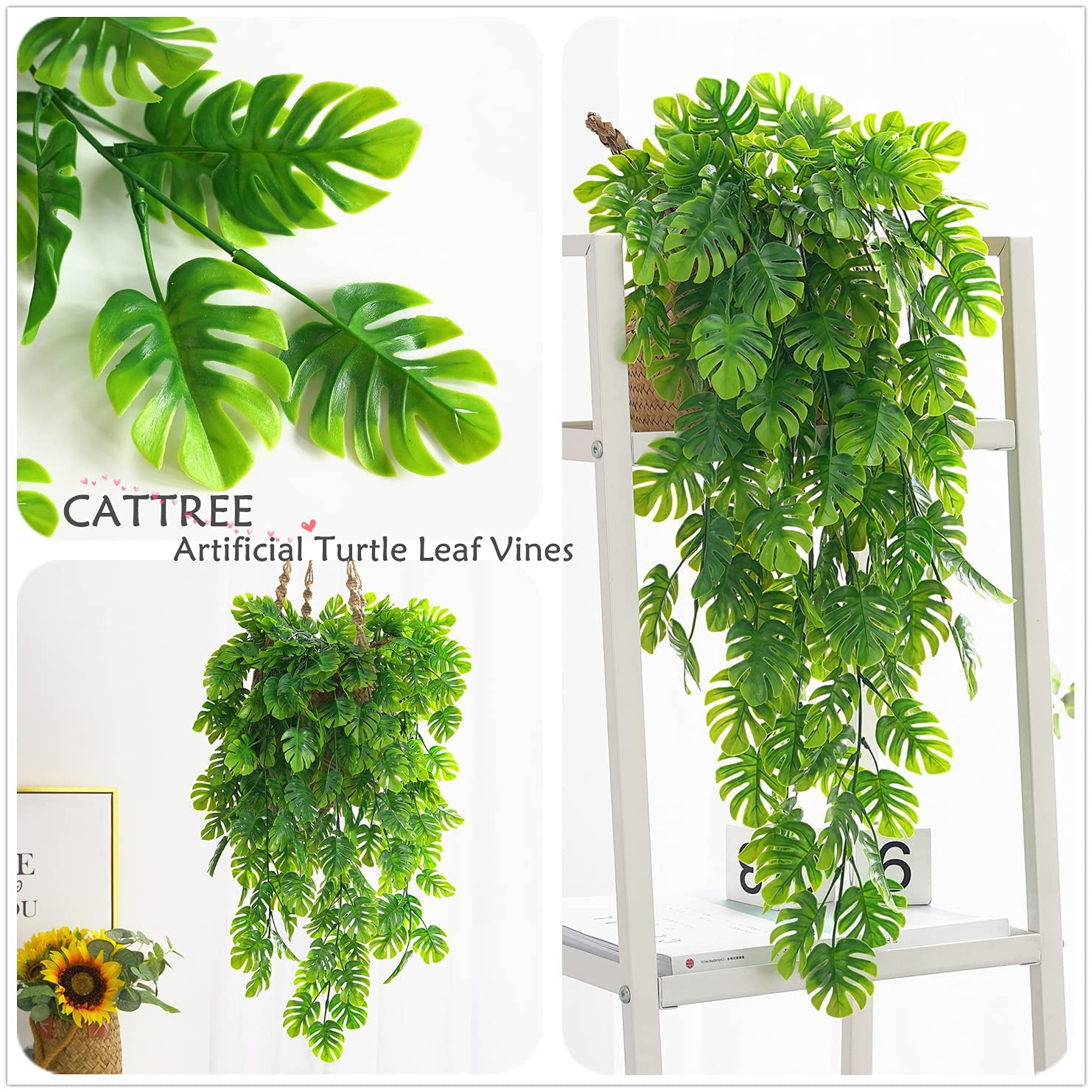 Monstera Leaves Artificial Hanging Vines 4 Pack, Fake Ivy Tropical Leafs Gree…
