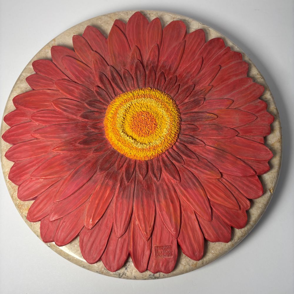 Red Sunflower 11″ Wall Hanging Ceramic Stone Evergreen Home & Garden