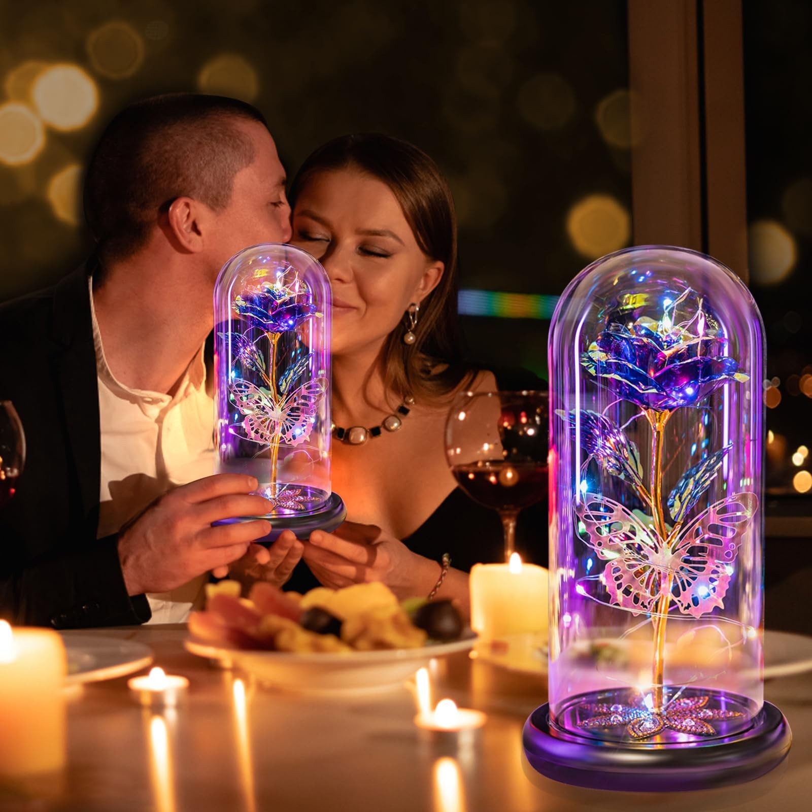 Eternal Galaxy Glass Rose in Dome – Forever Flowers Gift for Mom, Wife, Daughter
