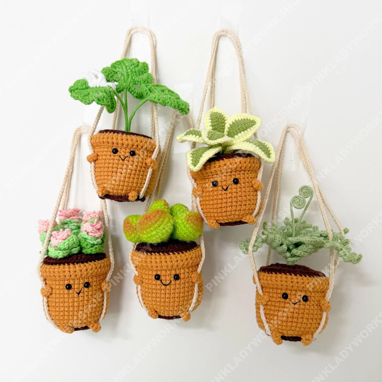 Crochet Hanging Plant | Smiley Face Plant Pot | Handmade Crochet Succulent