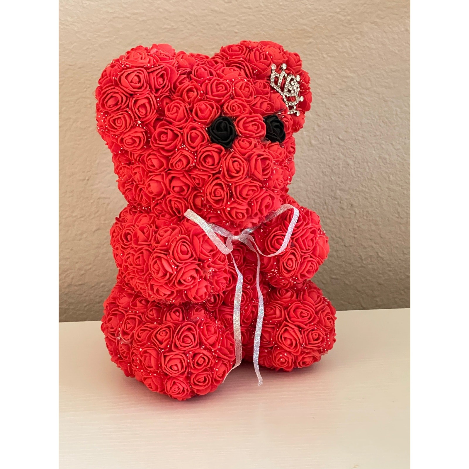 Handmade By Me Hot Red Rose Bear With Eyes