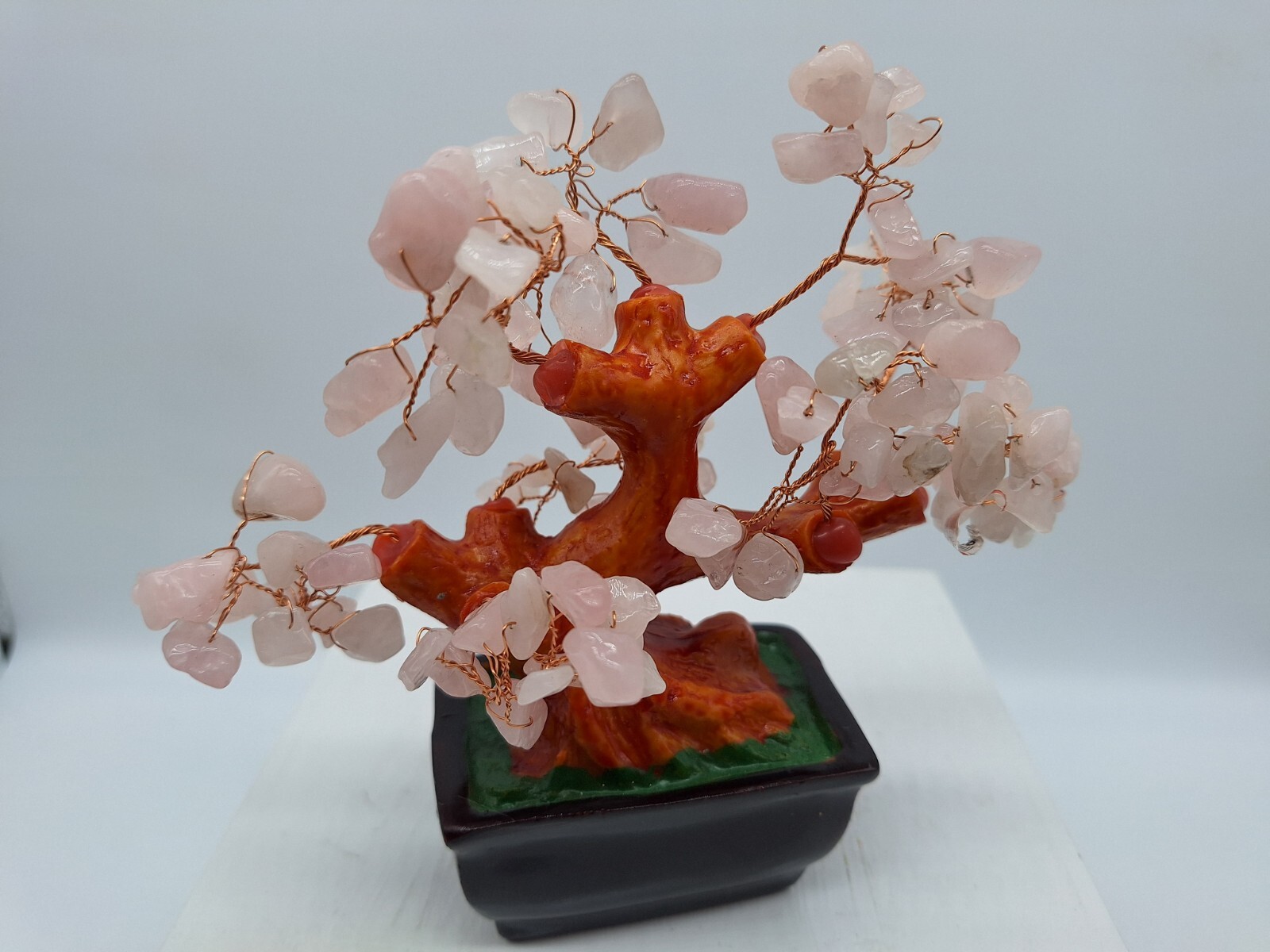 Bonsai Tree Natural Rose Pink Quartz Crystal 6 inches tall Money Tree