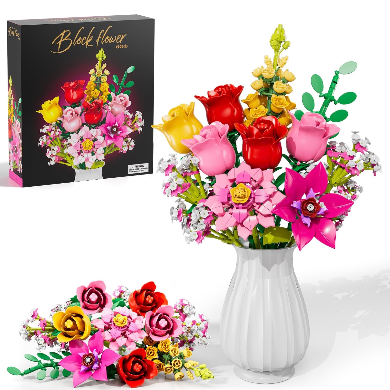 Pink Roses Building Set – 765 PCS Botanical Block Toy for Home Decor & Gifts