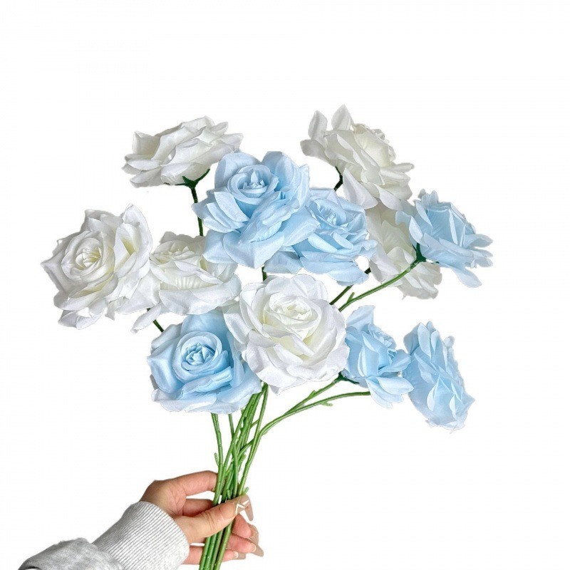 6Pcs Silk Artificial Roses Faux Flowers Pink Blue Purple for Wedding Home Decor